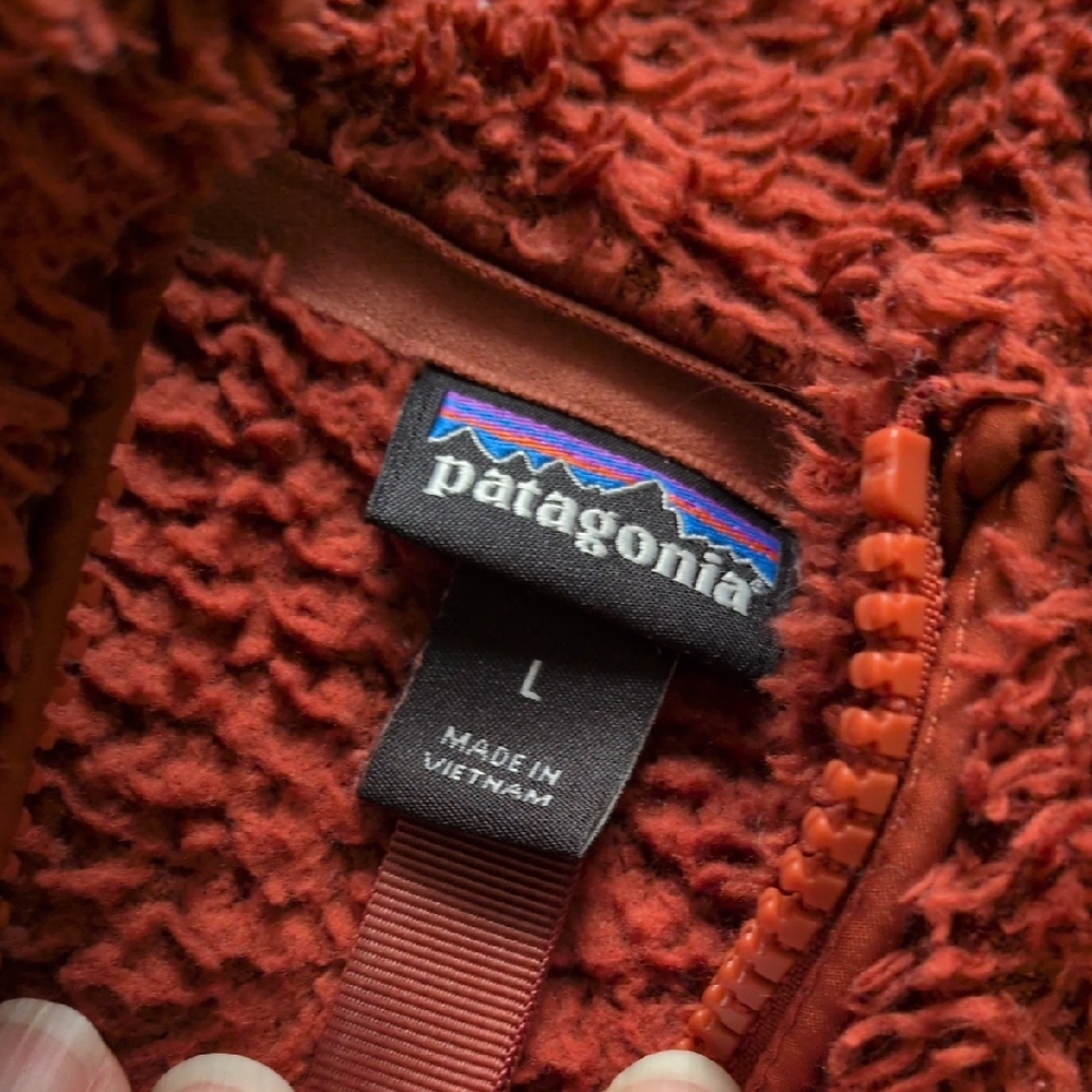 PATAGONIA I Los Gatos Burr Rust Orange Fleece Sherpa 1/4 Zip Pullover Top, L - Picture 6 of 13